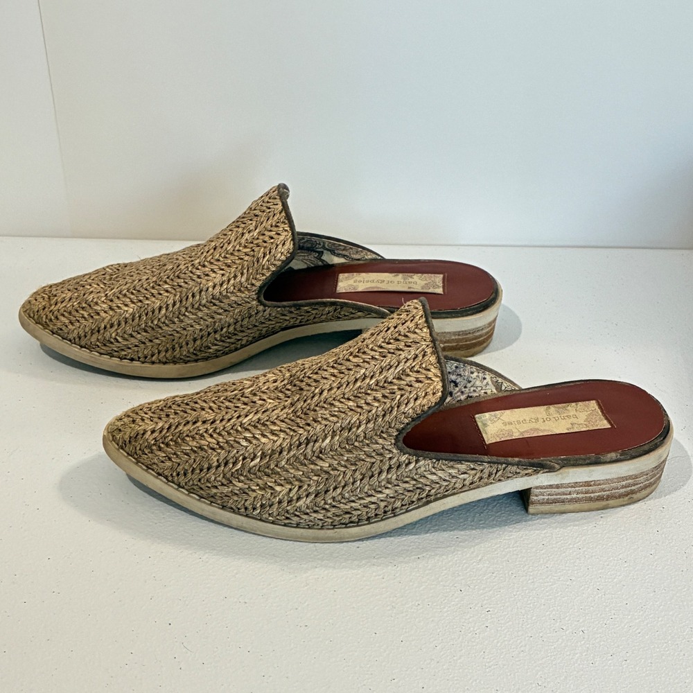Band of Gypsies Skipper Mules Women 6 Brown Woven Raffia Boho Slip On Flats